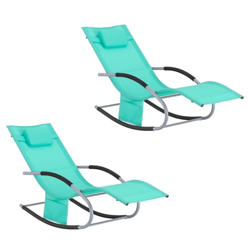 SoBuy Sonnenliege 2 Personen Liegestuhl Gartenliege wetterfest Schaukelstuhl mit Kopfkissen Schaukelliege Strandliege Outdoor Terrasse Balkon Camping bis 150 kg Helltürkis Gartenmöbel OGS28-TBx2 von SoBuy