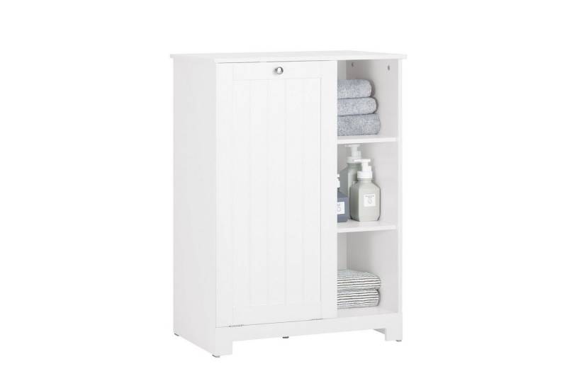 SoBuy Wäscheschrank BZR105, Badezimmerschrank Badmöbel, mit 3 Regale Badschrank mit Wäschesack Wäschetruhe Wäschesammler Wäschekorb Weiß von SoBuy