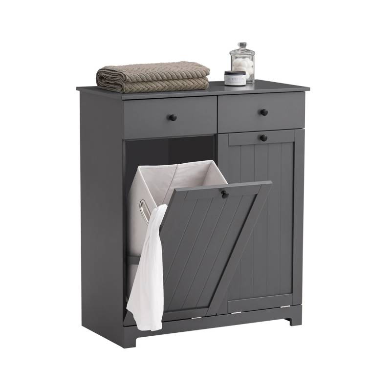 SoBuy Wäscheschrank mit 2 Wäschesäcken Wäschekorb Badschrank Dunkelgrau BZR33-DG von SoBuy