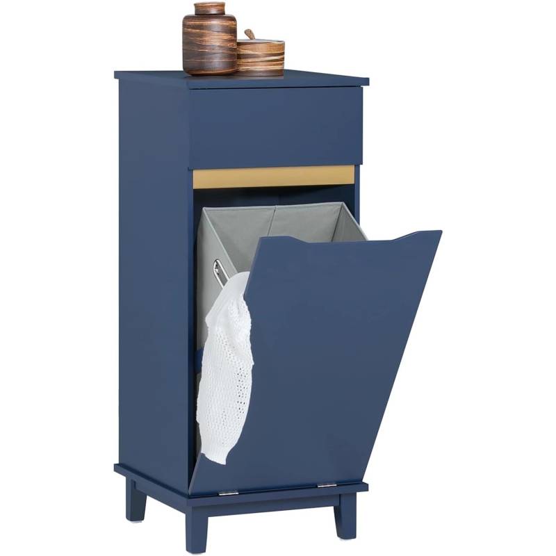 SoBuy Wäscheschrank mit ausklappbarem Wäschesack Holz Blau BZR114-B von SoBuy