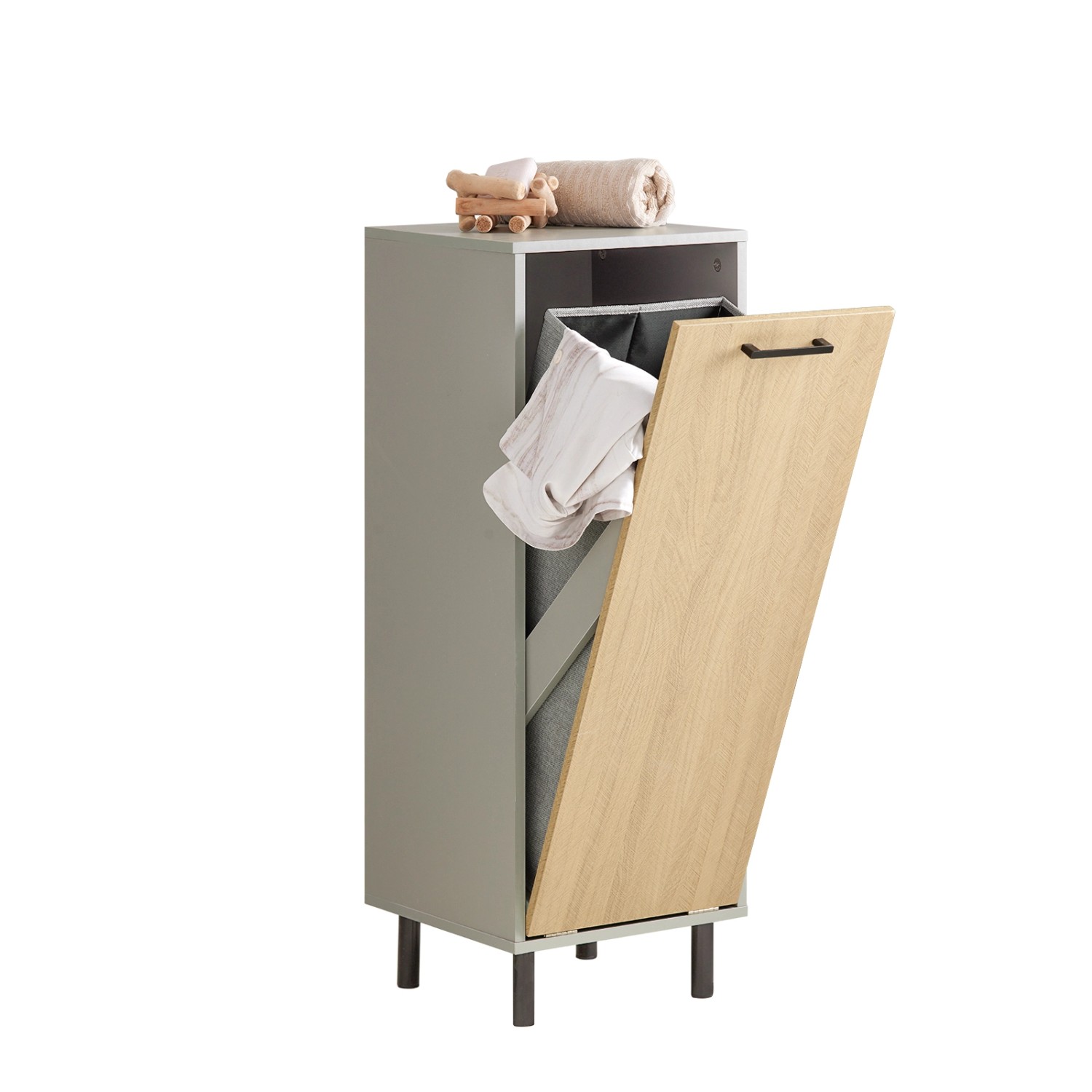 SoBuy Wäscheschrank mit ausklappbarem Wäschesack Holz Metall Naturgrau BZR132-NG SoBuy Wäscheschrank mit ausklappbarem Wäschesack Holz Metall Naturgrau BZR132-NG von SoBuy