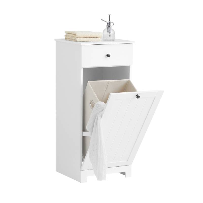 SoBuy Wäscheschrank mit ausklappbarem Wäschesack MDF Weiß BZR21-W von SoBuy