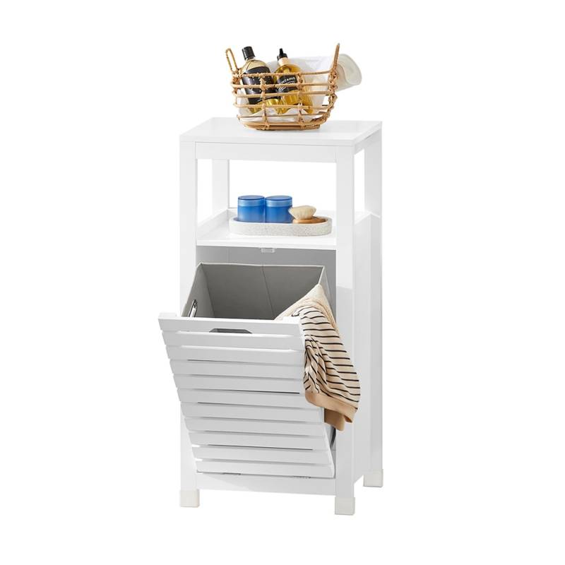SoBuy Wäscheschrank mit ausklappbarem Wäschesacken MDF Weiß BZR67-W von SoBuy
