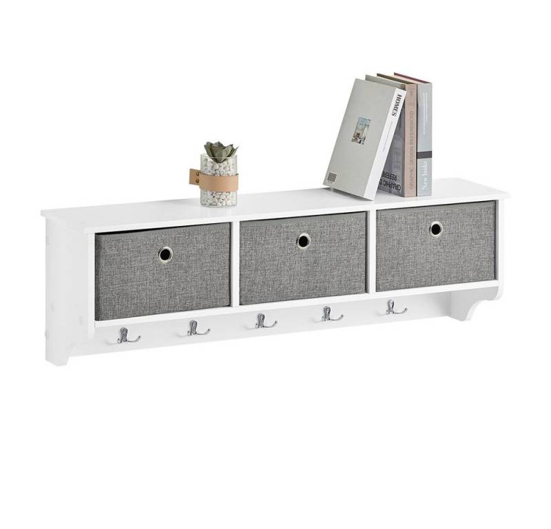 SoBuy Wandgarderobe FRG282, Wandregal, Schweberegal, Garderobenleiste, Flur, Schlafzimmer, Flurgarderobe Kleiderhaken Hängeregal mit 3 Körben, mit Haken von SoBuy