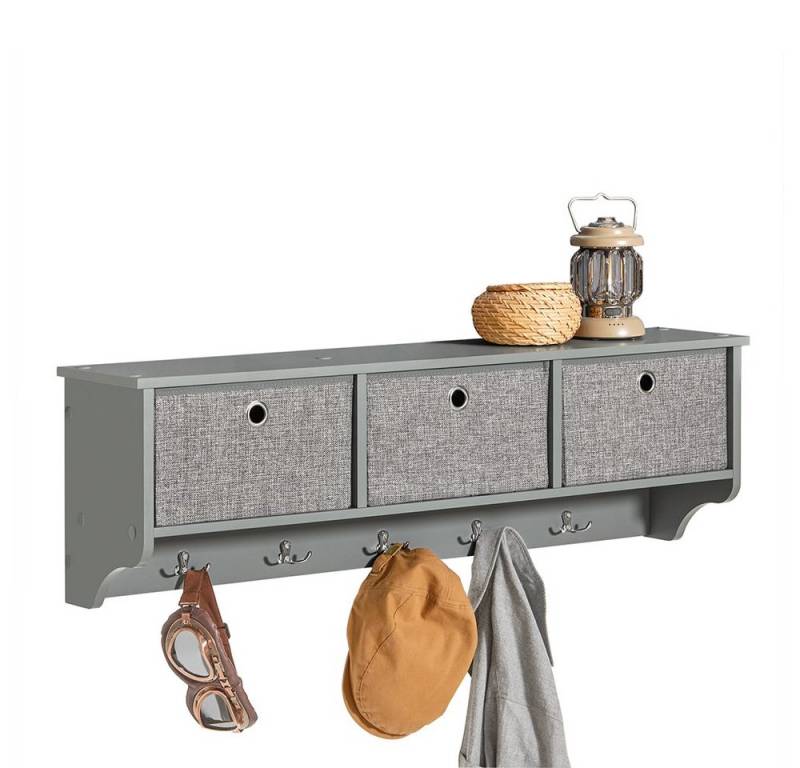 SoBuy Wandgarderobe FRG282, Wandregal, Schweberegal, Garderobenleiste, Flur, Schlafzimmer, Flurgarderobe Kleiderhaken Hängeregal mit 3 Körben, mit Haken von SoBuy