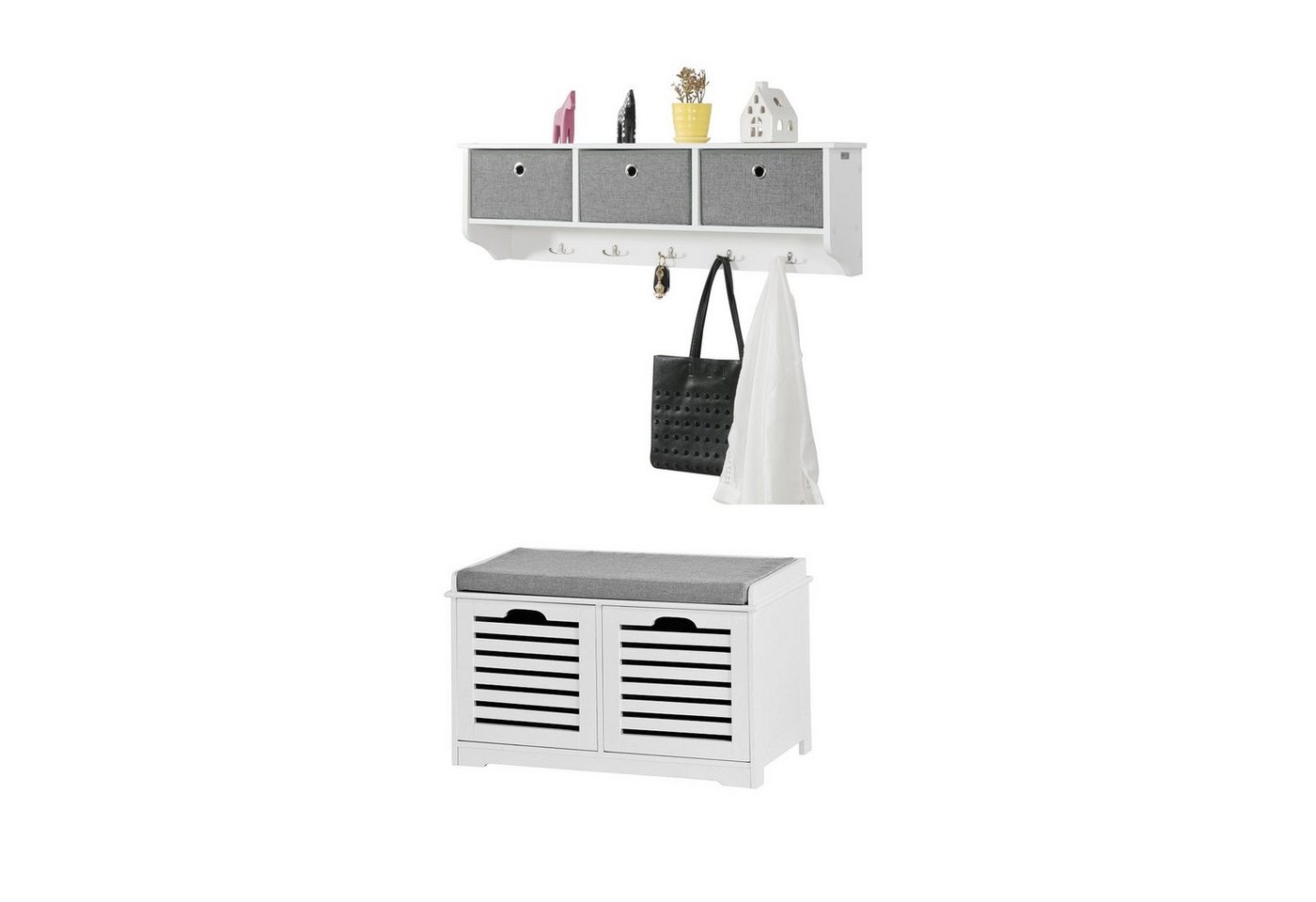 SoBuy Wandgarderobe FSR23-K-W+FRG282-W, Flurset Flurmöbel Schuhbank mit Sitzfläche Flurgarderobe von SoBuy