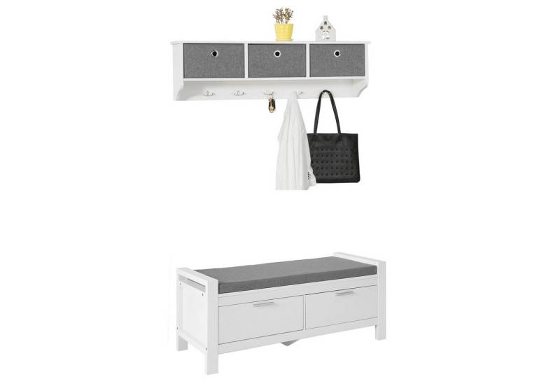 SoBuy Wandgarderobe FSR74-W+FRG282-W, Wandgarderobe-Set Flurset Flurmöbel Schuhbank mit Sitzfläche Flurgarderobe von SoBuy