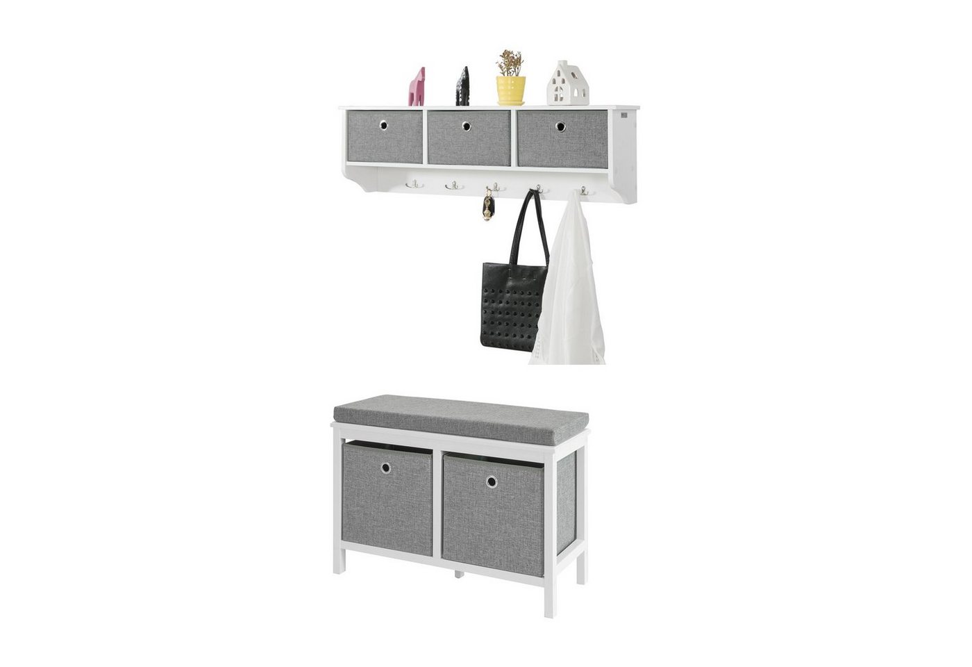 SoBuy Wandgarderobe FSR81-HG+FRG282-W, Flurset Flurmöbel Schuhbank mit Sitzfläche Flurgarderobe von SoBuy