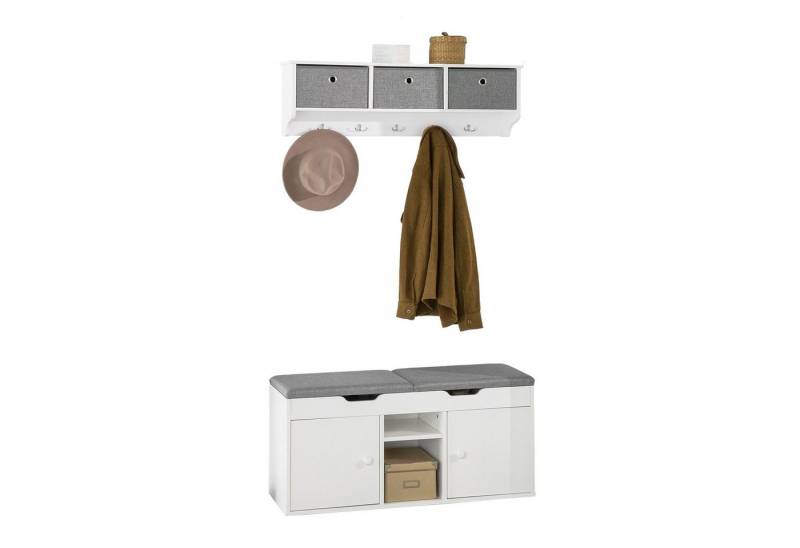 SoBuy Wandgarderobe FSR96-W+FRG282-W, Wandgarderobe-Set Flurmöbel Schuhbank mit Sitzfläche Flurgarderobe von SoBuy