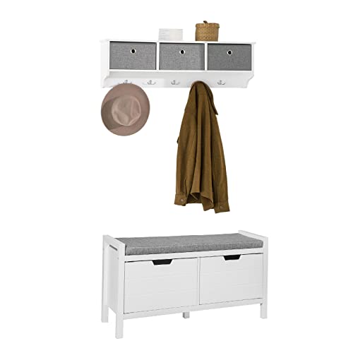 SoBuy Wandgarderobe-Set Flurset Flurmöbel Schuhbank mit Sitzfläche Flurgarderobe FSR63-W+FRG282-W von SoBuy