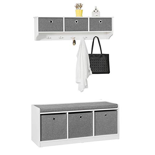 SoBuy Wandgarderobe-Set Flurset Flurmöbel Schuhbank mit Sitzfläche Flurgarderobe FSR65-DG+FRG282-W von SoBuy