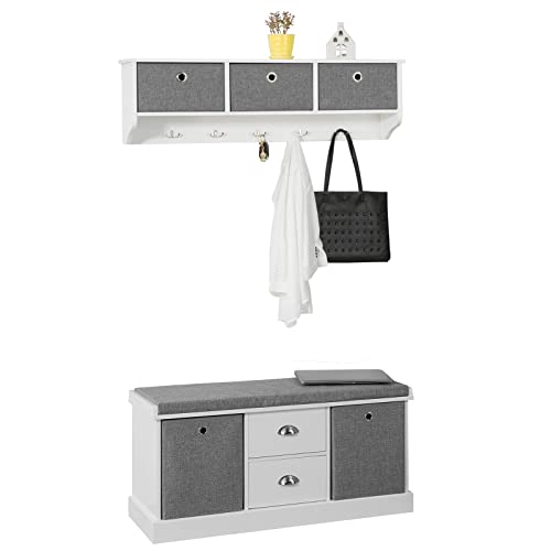 SoBuy Wandgarderobe-Set Flurset Flurmöbel Schuhbank mit Sitzfläche Flurgarderobe FSR66-HG+FRG282-W von SoBuy