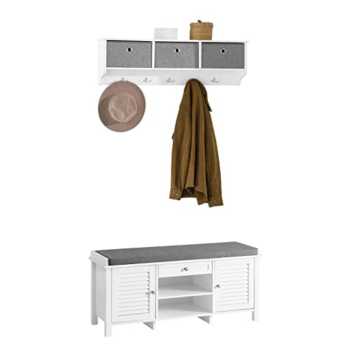 SoBuy Wandgarderobe-Set Flurset Flurmöbel Schuhbank mit Sitzfläche Flurgarderobe FSR83-W+FRG282-W von SoBuy