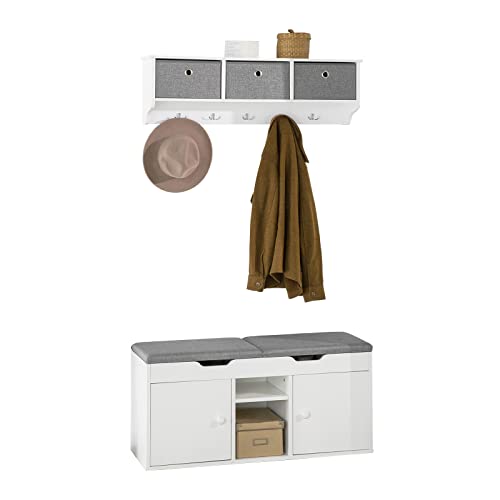 SoBuy Wandgarderobe-Set Flurset Flurmöbel Schuhbank mit Sitzfläche Flurgarderobe FSR96-W+FRG282-W von SoBuy