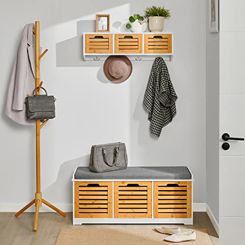 SoBuy Wandgarderobe-Set Flurset Flurmöbel Sitzbank mit Sitzfläche Wandgarderobe Natur FSR23-WN+FHK19-WN von SoBuy