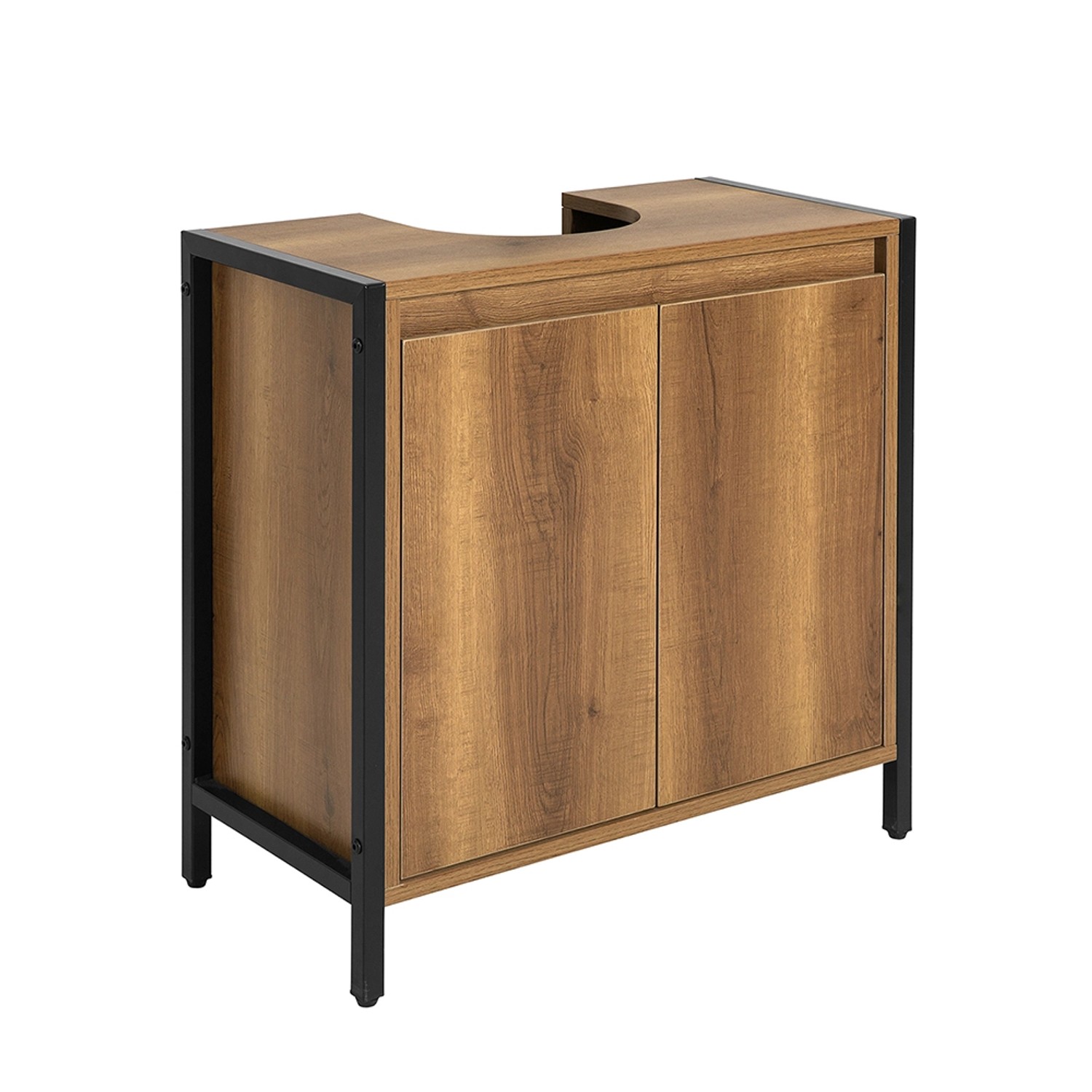 SoBuy Waschbeckenunterschrank mit 2 Türen Holz Metall Braun 60 cm BZR63-PF von SoBuy