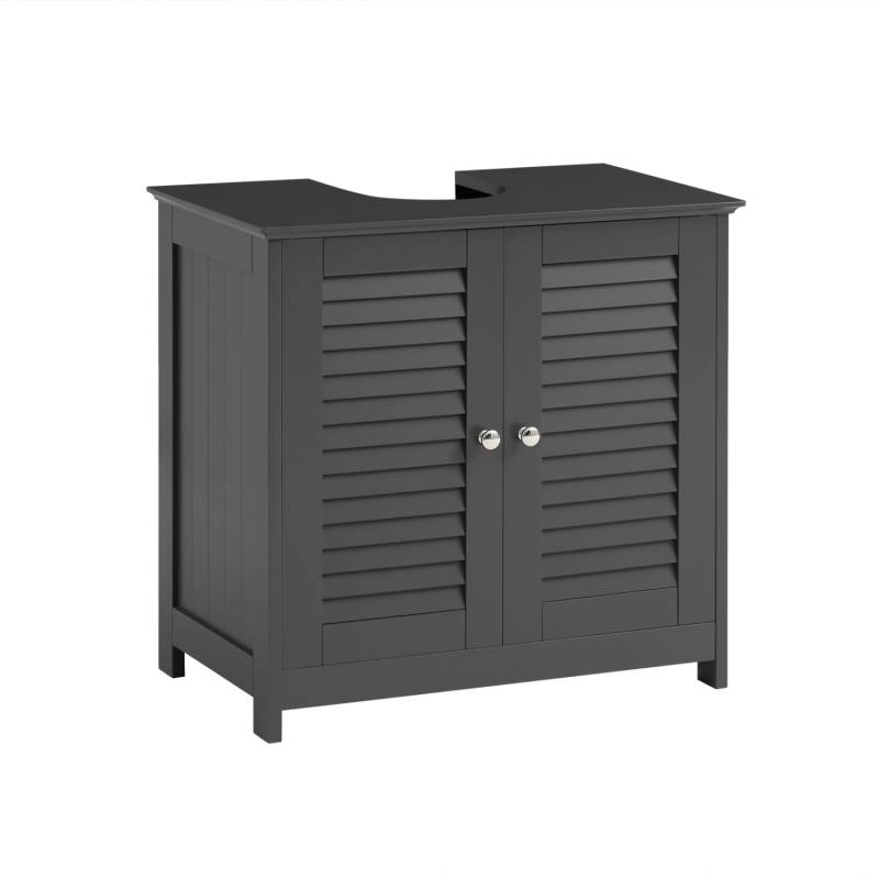 SoBuy Waschbeckenunterschrank Badschrank mit 2 Lamellentüren 60x58x35cm Grau FRG237-II-DG von SoBuy