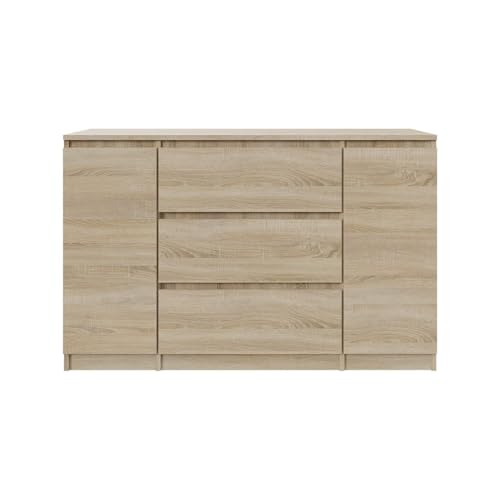 SoDREAMER Kommode 2 Türen 3 Schubladen 120 cm| Farbe: Sonoma-Eiche, Ideal für Schlafzimmer, Wohnzimmer, Kinderzimmer und Büro | Große geräumige Kommode | 120x75x40 cm von SoDREAMER