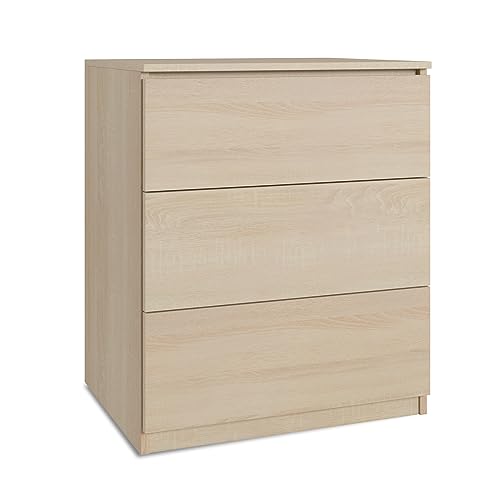 SoDREAMER Kommode 3 Schubladen | Farbe: Sonoma | 80x60x50 cm | Schrank für Kleidung, Dokumente, kleine Gegenstände | Ideal für Schlafzimmer, Wohnzimmer, Kinderzimmer und Büro | 3 geräumige Schubladen von SoDREAMER