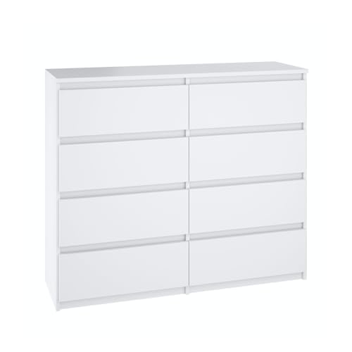 SoDREAMER Kommode 8 Schubladen Weiß 100,5x93x33,5cm | Schrank für Kleidung, Dokumente, kleine Gegenstände | Ideal für Schlafzimmer, Wohnzimmer, Kinderzimmer und Büro von SoDREAMER