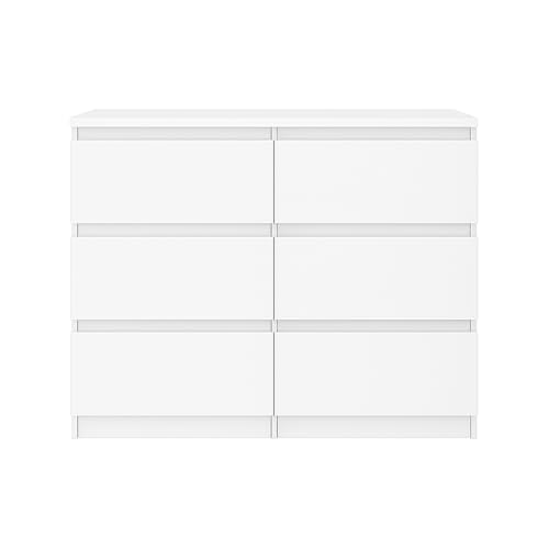 SoDREAMER Kommode Basic Weiß mit 6 Schubladen | Viel Stauraum, 100x75x40 cm | Schubladenschrank für Schlafzimmer, Wohnzimmer, Büro oder Kinderzimmer von SoDREAMER