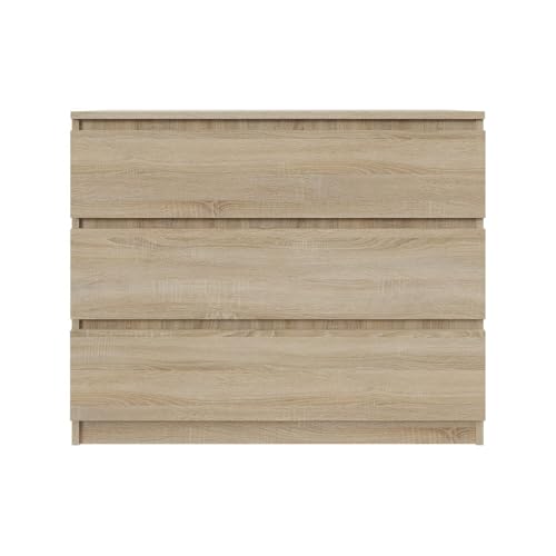 SoDREAMER Kommode mit 3 Schubladen 90 cm | Farbe: Sonoma-Eiche, Ideal für Schlafzimmer, Wohnzimmer, Kinderzimmer und Büro | Geräumige Kommode| Modernes Design | 90x75x40 cm von SoDREAMER