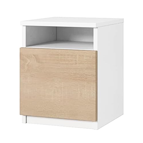 SoDreamer Classic Nachttisch Weiß - Sonoma | Nachtschrank Beistelltisch | Nachtkommode für jedes Schlafzimmer, Wohnzimmer, Jugendzimmer | Kleine Kommode | B30 x H40 x T30cm Eiche Sonoma Fassade von SoDreamer