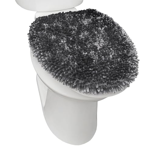 SoHome Spa Step Luxus Plüsch Chenille Shag Maschinenwaschbar Ultra Soft Standard Toilettendeckel Bezug 47 x 49,8 cm Dunkelgrau von SoHome