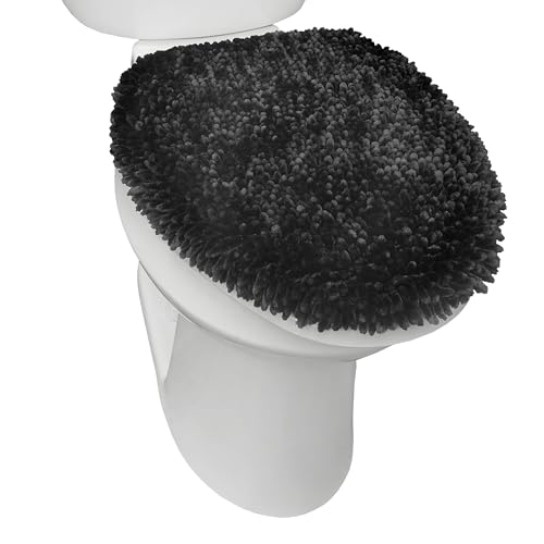 SoHome Spa Step Luxus Plüsch Chenille Shag Maschinenwaschbar Ultra Soft Standard Toilettendeckel Bezug 47 x 49,8 cm schwarz von SoHome