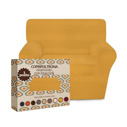 Sonit – Sesselschoner für 1-Sitzer mit Armlehnen, elastischer Sesselschoner für 1-Sitzer, elastischer Sesselschoner mit Armlehnen, universell, elastisch, Made in Italy, Senf von SoNiT home decor