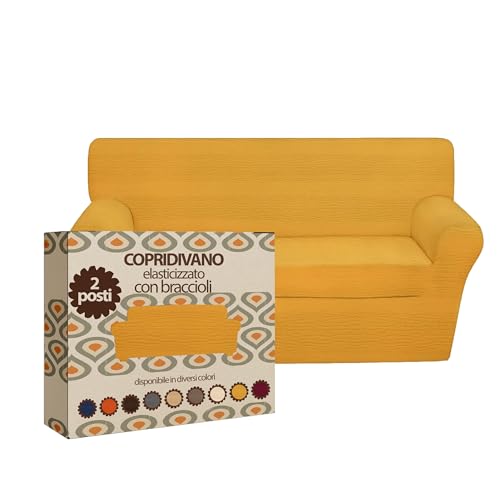 Sonit – Sofabezug für 2-Sitzer mit Armlehnen – universeller Schutzbezug mit Armlehnen – elastisch – strapazierfähig, hergestellt in Italien – Senf von SoNiT home decor