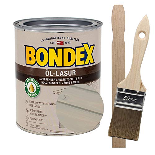Bondex Öllasur 1 x 0,75 l premium Holzlasur aus natürlichen Ölen inkl. Pinsel und Rührholz der Langzeitschutz für Holz im Aussenbereich (steingrau) von SoPo