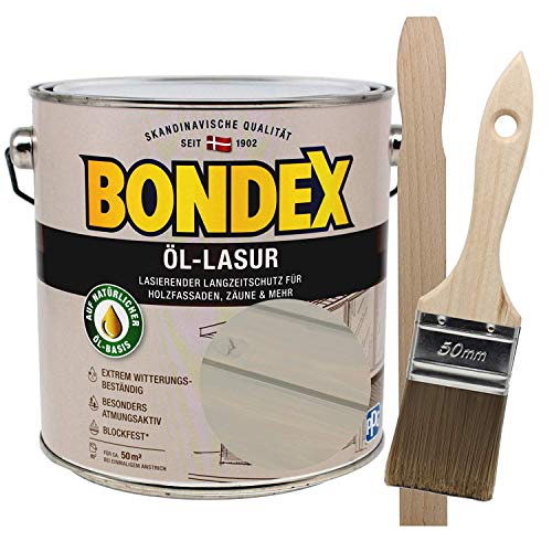 Bondex Öllasur 1 x 2,5 l premium Holzlasur aus natürlichen Ölen inkl. Pinsel und Rührholz der Langzeitschutz für Holz im Aussenbereich (steingrau) von SoPo