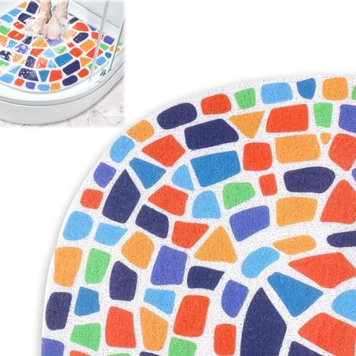 Eck Duschmatte rutschfest, Eckduschmatte rutschfest, 60 x 60 cm Eck-Duschmatte, Anti Schimmel Badematte, PVC-Luffa Badematte Halbrund, Waschbare, mit Ablauflöchern, für Nassbereiche von Soaeixa
