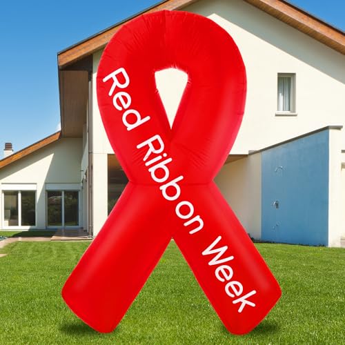 Soaoo 1,8 m rotes Band Woche aufblasbares Outdoor-Dekorationsband Gesundheitsbewusstsein aufblasbares Anti-Drogen-Ereignis integrierte LED-Lichter Gebläse Hofschild für Garten, Terrasse von Soaoo