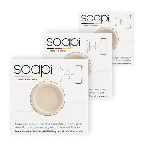 Soapi - 3er-Pack Schwebender Seifenhalter Magnet zum Kleben - Cremeweiss - Wand Magnethalter für Seife - Ablage Seifenschale Magnetseifenhalter ohne Bohren/Saugnapf von Soapi