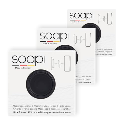 Soapi - 3er-Pack Schwebender Seifenhalter Magnet zum Kleben - Schwarz - Wand Magnethalter für Seife - Ablage Seifenschale Magnetseifenhalter ohne Bohren/Saugnapf von Soapi