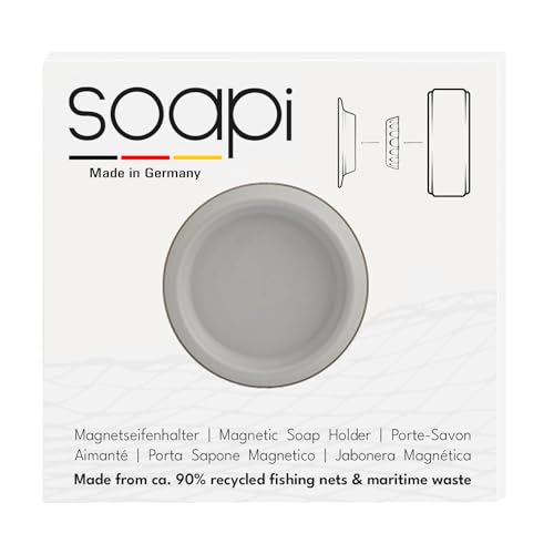 Soapi - Schwebender Seifenhalter Magnet zum Kleben - Wand Magnethalter für Seife - Ablage Seifenschale Magnetseifenhalter ohne Bohren/Saugnapf (1, Grau) von Soapi