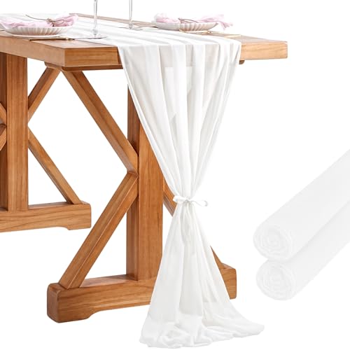 Tischläufer aus Chiffon, romantisch, rustikal, Hochzeitstischläufer, transparente Dekoration für Brautparty, 68 x 304 cm, Weiß, 2 Stück von SoarDream
