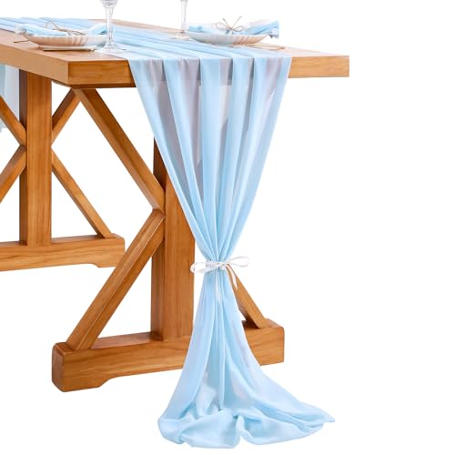 Tischläufer aus Chiffon, romantischer Hochzeitstischläufer, Tischdekoration für Geburtstagsparty, Desserttische, 68 x 305 cm, Blau von SoarDream
