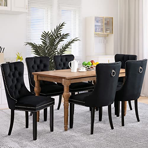 SoarFlash 6er-Set Esszimmerstühle aus Velours, mit gepolsterter Flügellehne, Knopfbesatz, Nietenbesatz, dekorativem Rückenring und Holzbeinen, Schwarz SoarFlash 6er-Set Esszimmerstühle aus Velours, mit gepolsterter Flügellehne, Knopfbesatz, Nietenbesatz, dekorativem Rückenring und Holzbeinen, Schwarz von SoarFlash