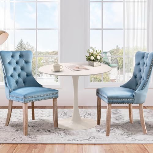 SoarTalent 3-teiliges rundes Esstisch-Set für 2 Personen, 80 cm, weißer Esstisch und 2 samtgepolsterte Esszimmerstühle für Küche, Esszimmer, Wohnung, kleiner Raum (weißer Tisch und himmelblaue Stühle) SoarTalent 3-teiliges rundes Esstisch-Set für 2 Personen, 80 cm, weißer Esstisch und 2 samtgepolsterte Esszimmerstühle für Küche, Esszimmer, Wohnung, kleiner Raum (weißer Tisch und himmelblaue Stühle) von SoarTalent
