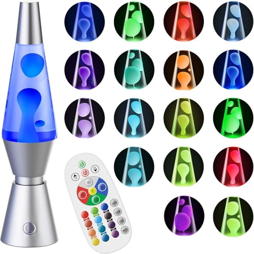 Soarling 14.5" Lavalampe, Art Deco Retro Lampe mit 17 RGB Farben & Fernbedienung, Große Deko-Lampe für Erwachsene & Kinder, Partybeleuchtung mit Flüssigkeitseffekt(Silber) von Soarling