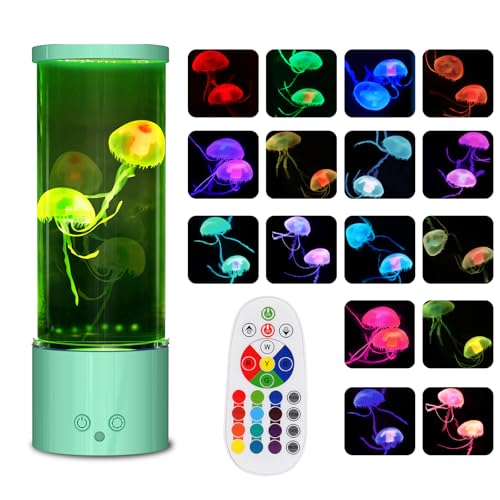 Soarling Quallenlampe, LED Quallen Lampe 17 Farben 4 Lichtmodi, Quallen Aquarium Quallenlampen mit Fernsteuerung für Kinder, 3-Helligkeit Stimmungslicht für Entspannung Schlafzimmerdekoration, Grün von Soarling