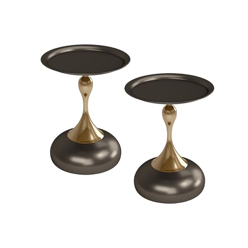 Soayone Kleiner Couchtisch 2er Set Nachttisch Rund Beistelltisch Metall Couchtisch Schwarz Gold von Soayone