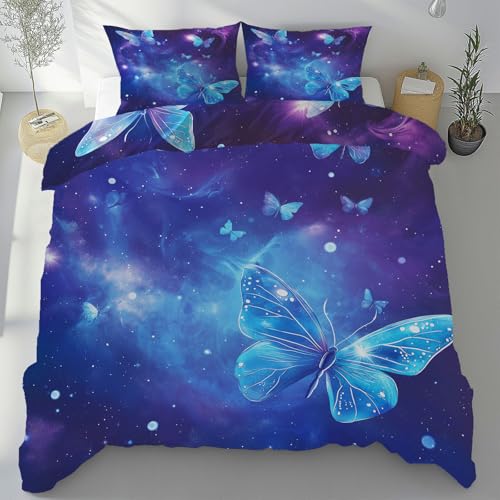 Sobhdga Blau Schmetterling Bettwäsche 155x220 Sommer 3 Teilig, Fantasie Sternenhimmel Deckenbezug mit 2 Kissenbezug 80x80 cm, Modern Traumhafte Bettbezug Mikrofaser Weich mit Reißverschluss Sobhdga Blau Schmetterling Bettwäsche 155x220 Sommer 3 Teilig, Fantasie Sternenhimmel Deckenbezug mit 2 Kissenbezug 80x80 cm, Modern Traumhafte Bettbezug Mikrofaser Weich mit Reißverschluss von Sobhdga