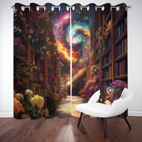 Sobhdga Blickdichte Vorhänge Bibliothek Blumenmuster Blackout Curtain, Bücherregal Bücher Raumteiler Vorhang, Fantasie Nebel Gardinen Wohnzimmer, Thermovorhang Vorhang mit Ösen 2er Set 200x140 Sobhdga Blickdichte Vorhänge Bibliothek Blumenmuster Blackout Curtain, Bücherregal Bücher Raumteiler Vorhang, Fantasie Nebel Gardinen Wohnzimmer, Thermovorhang Vorhang mit Ösen 2er Set 200x140 von Sobhdga
