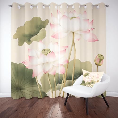 Sobhdga Blickdichte Vorhänge Lotus Blumen Blackout Curtain, Grüne Blätter Raumteiler Vorhang, Chinesischer Stil Zen Gardinen Wohnzimmer, Thermovorhang Vorhang mit Ösen 2er Set 200x140 Sobhdga Blickdichte Vorhänge Lotus Blumen Blackout Curtain, Grüne Blätter Raumteiler Vorhang, Chinesischer Stil Zen Gardinen Wohnzimmer, Thermovorhang Vorhang mit Ösen 2er Set 200x140 von Sobhdga