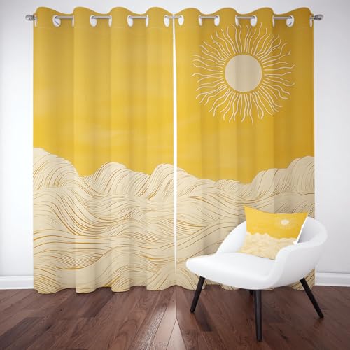 Sobhdga Boho Sonne Wellig Gardinen mit Ösen, Böhmische Hippie Vorhang Blickdicht, Thermovorhang Hitzeschutz, Minimalistisch Linien Vorhänge Sonnenschutz für Wohnzimmer 2er Set 260x140 cm Sobhdga Boho Sonne Wellig Gardinen mit Ösen, Böhmische Hippie Vorhang Blickdicht, Thermovorhang Hitzeschutz, Minimalistisch Linien Vorhänge Sonnenschutz für Wohnzimmer 2er Set 260x140 cm von Sobhdga