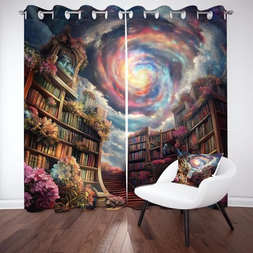 Sobhdga Bücherregal Bücher Vorhang H 225 x B 140 cm, Fantasie Bibliothek Vorhänge Wohnzimmer 2er Set, Universum Nebel Verdunklungsvorhänge, Gardinen mit Ösen Thermovorhang für Schlafzimmer Sobhdga Bücherregal Bücher Vorhang H 225 x B 140 cm, Fantasie Bibliothek Vorhänge Wohnzimmer 2er Set, Universum Nebel Verdunklungsvorhänge, Gardinen mit Ösen Thermovorhang für Schlafzimmer von Sobhdga